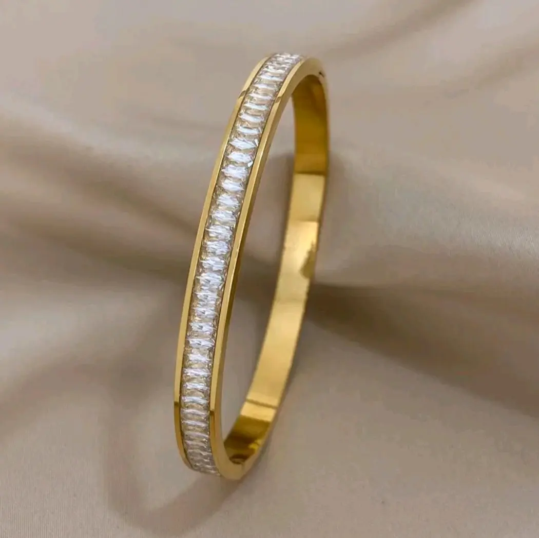 Square Crystal Zircon Gold Bangle