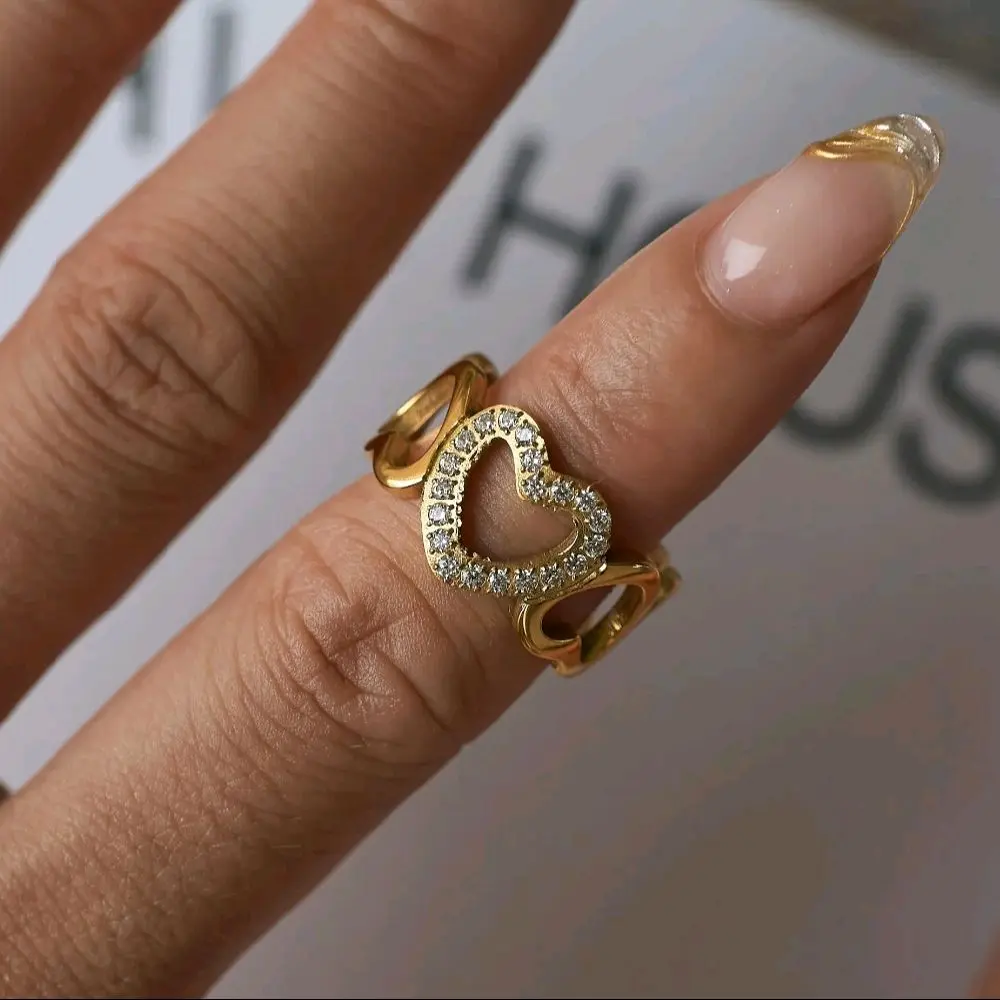 Heart-Shaped Sparkling Stones Ring