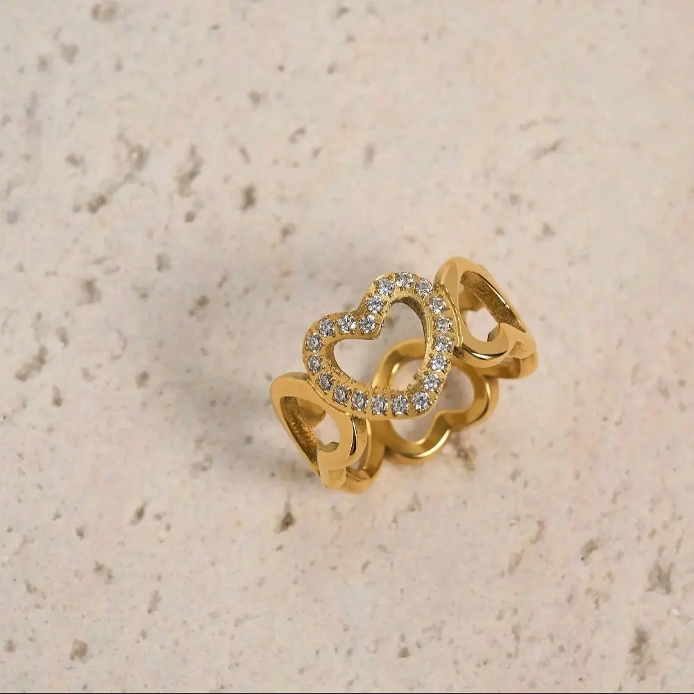 Heart-Shaped Sparkling Stones Ring