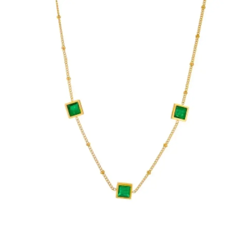 Square Emerald Pendant Necklace