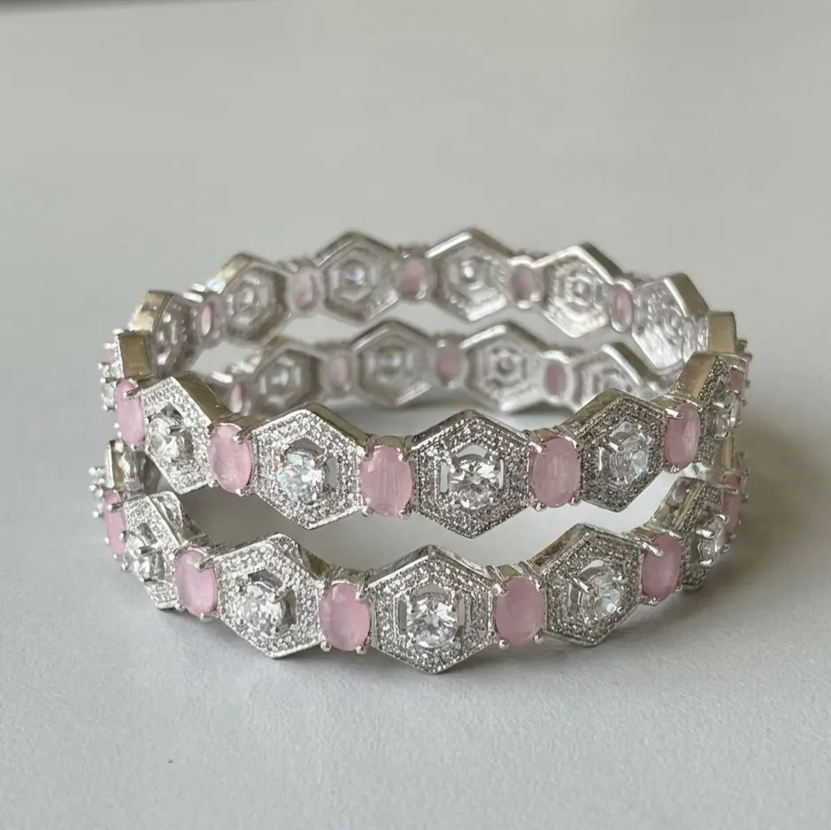Royal Pink Gem-Stone Bangles