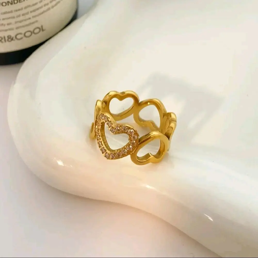 Heart-Shaped Sparkling Stones Ring