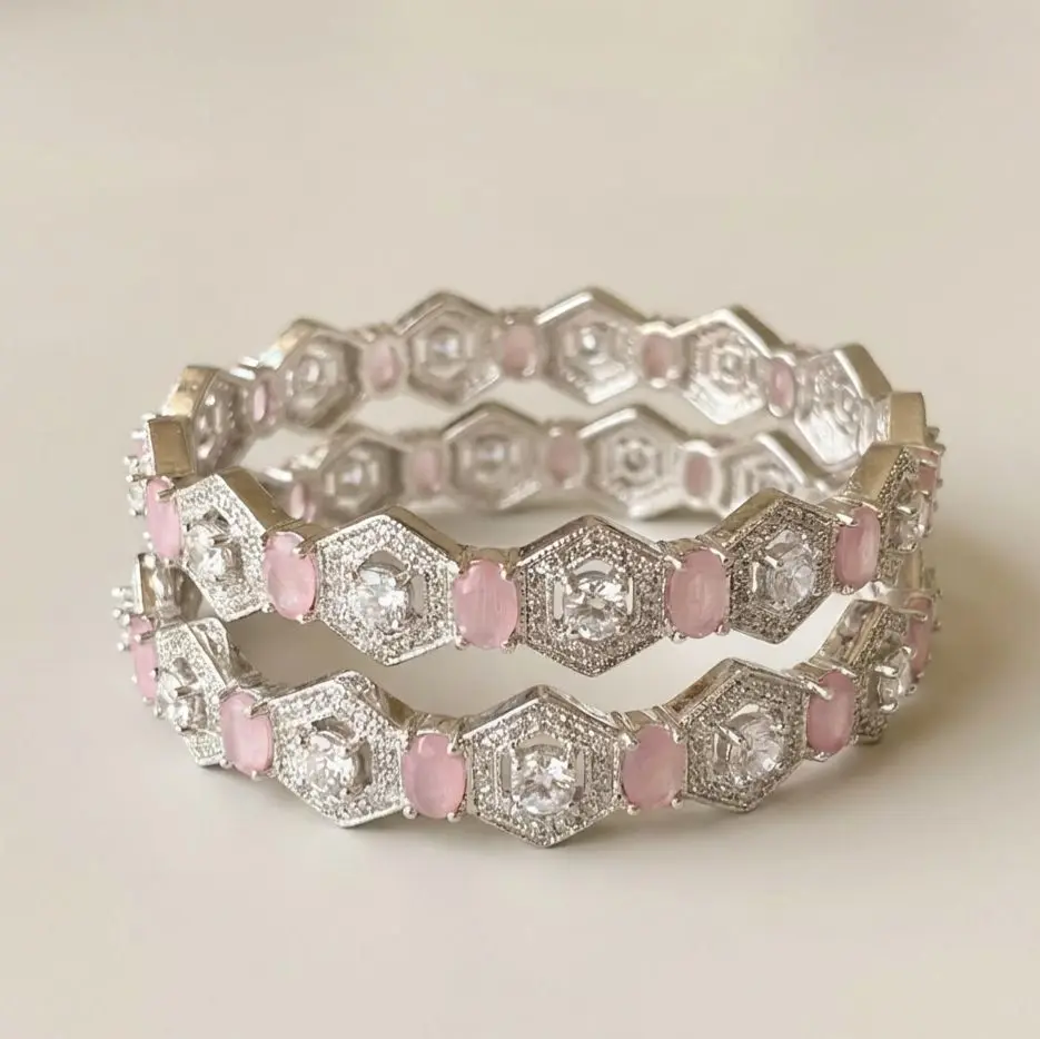 Royal Pink Gem-Stone Bangles