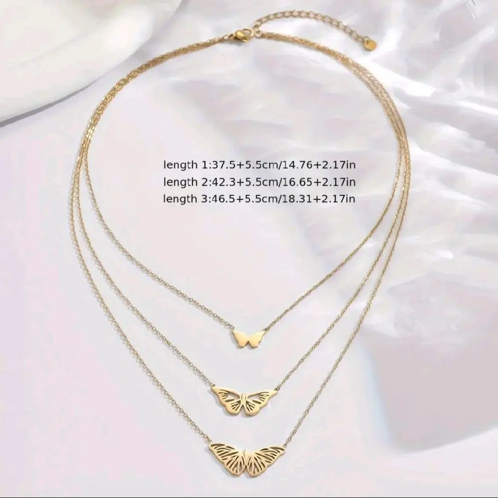 Triple Layered Gold Butterfly Necklace