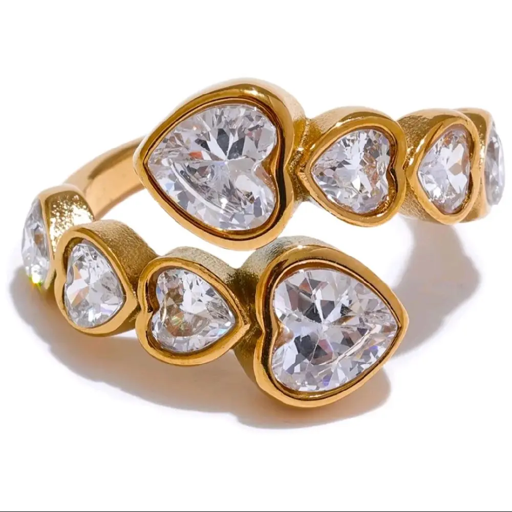Adjustable Gold Heart Stone Ring