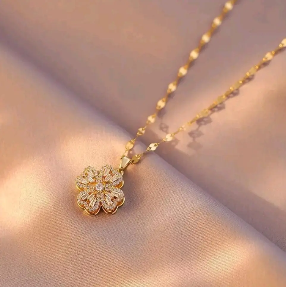 Gold & Silver Four-Petal Flower Necklace