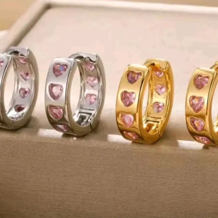 Pink Heart Gem Hoop Earrings