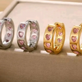 Pink Heart Gem Hoop Earrings