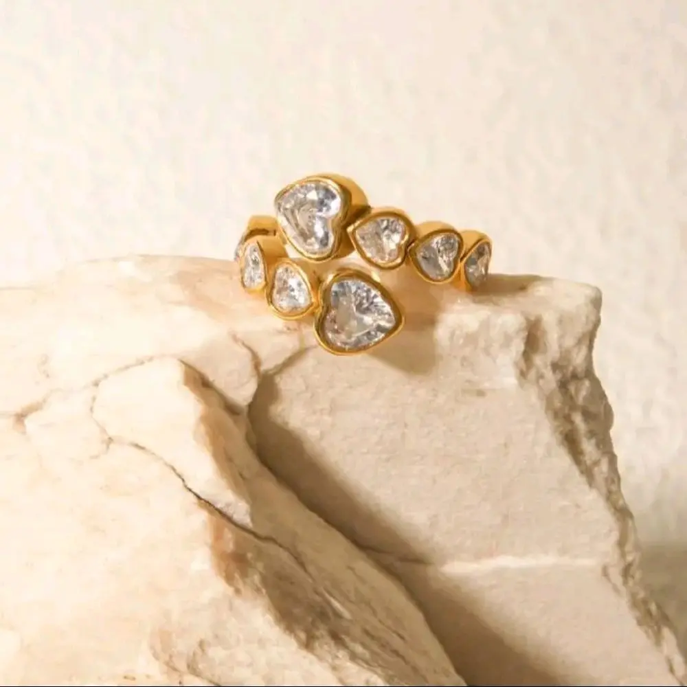 Adjustable Gold Heart Stone Ring