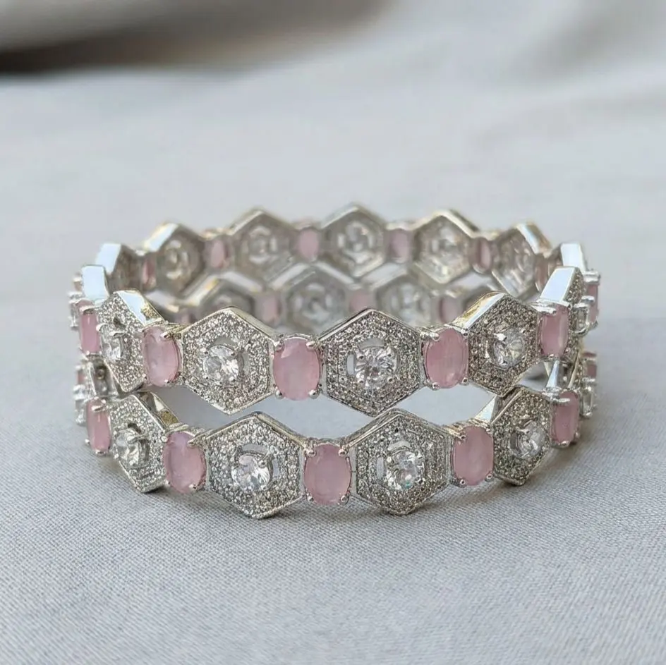 Royal Pink Gem-Stone Bangles