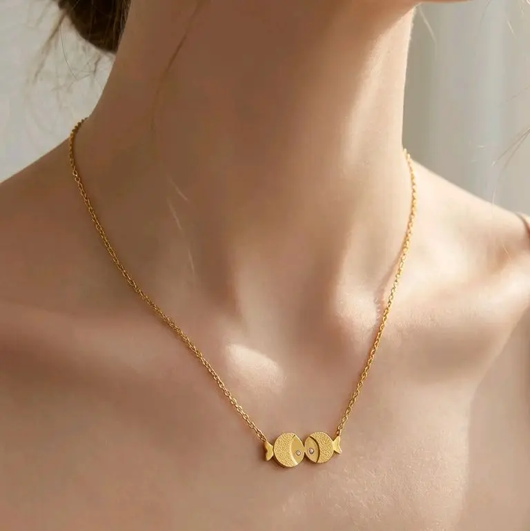 Gold & Silver Double Fish Pendant Necklace
