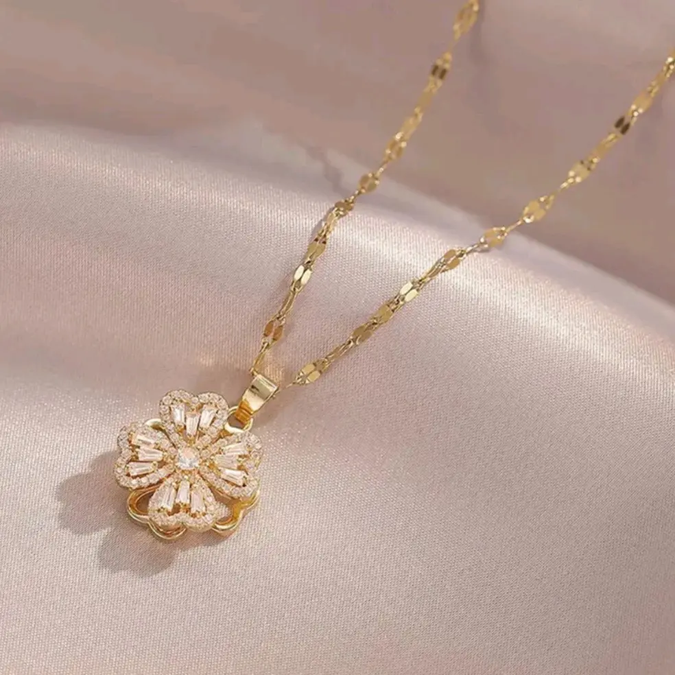 Gold & Silver Four-Petal Flower Necklace