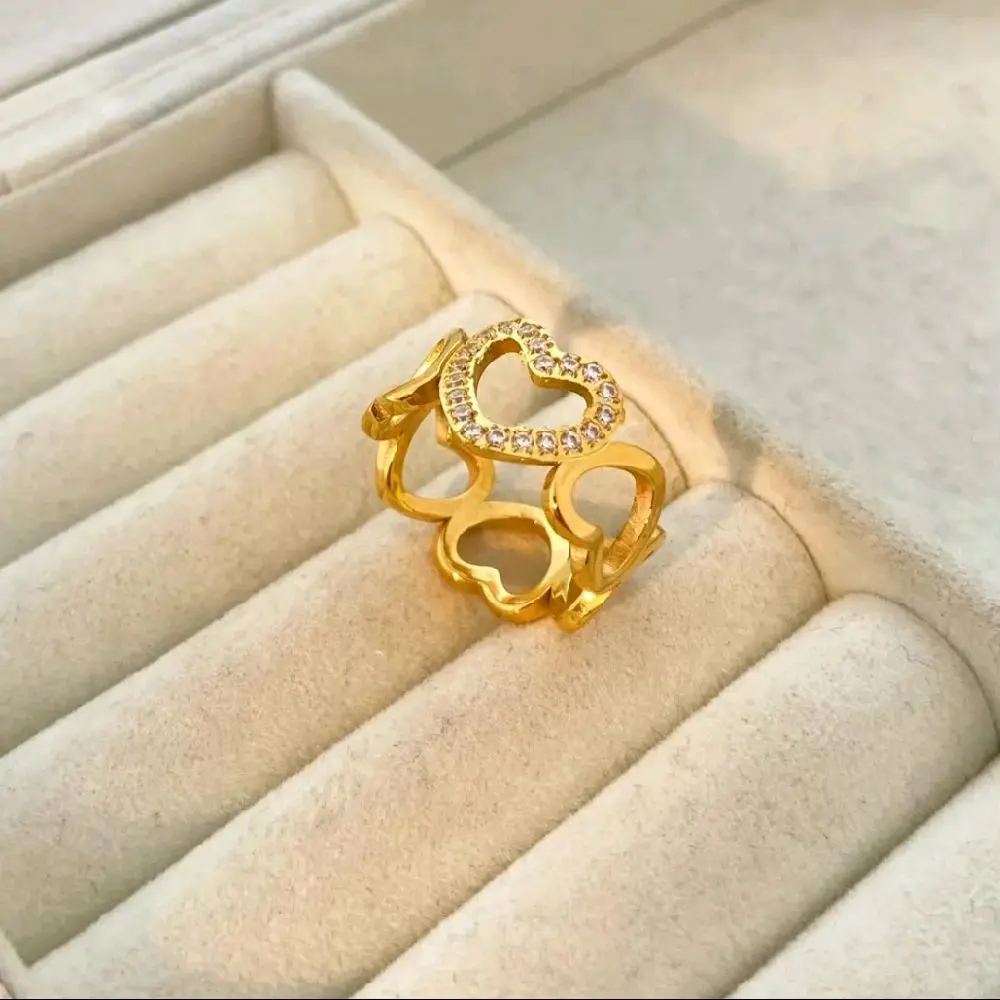 Heart-Shaped Sparkling Stones Ring
