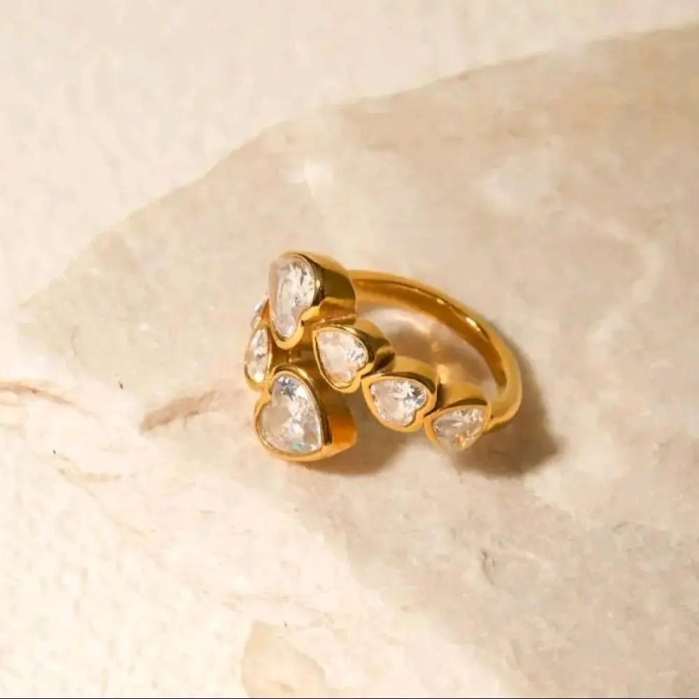 Adjustable Gold Heart Stone Ring