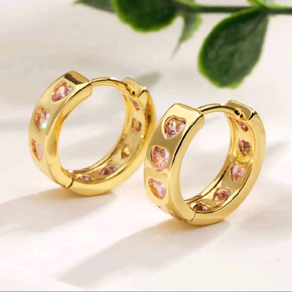 Pink Heart Gem Hoop Earrings