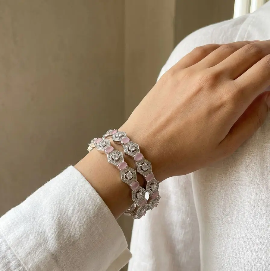 Royal Pink Gem-Stone Bangles