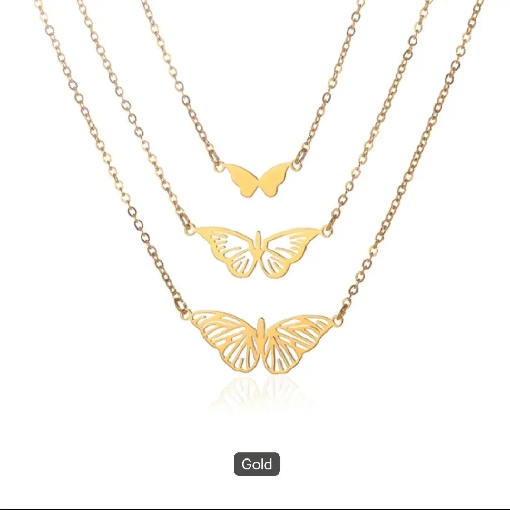 Triple Layered Gold Butterfly Necklace