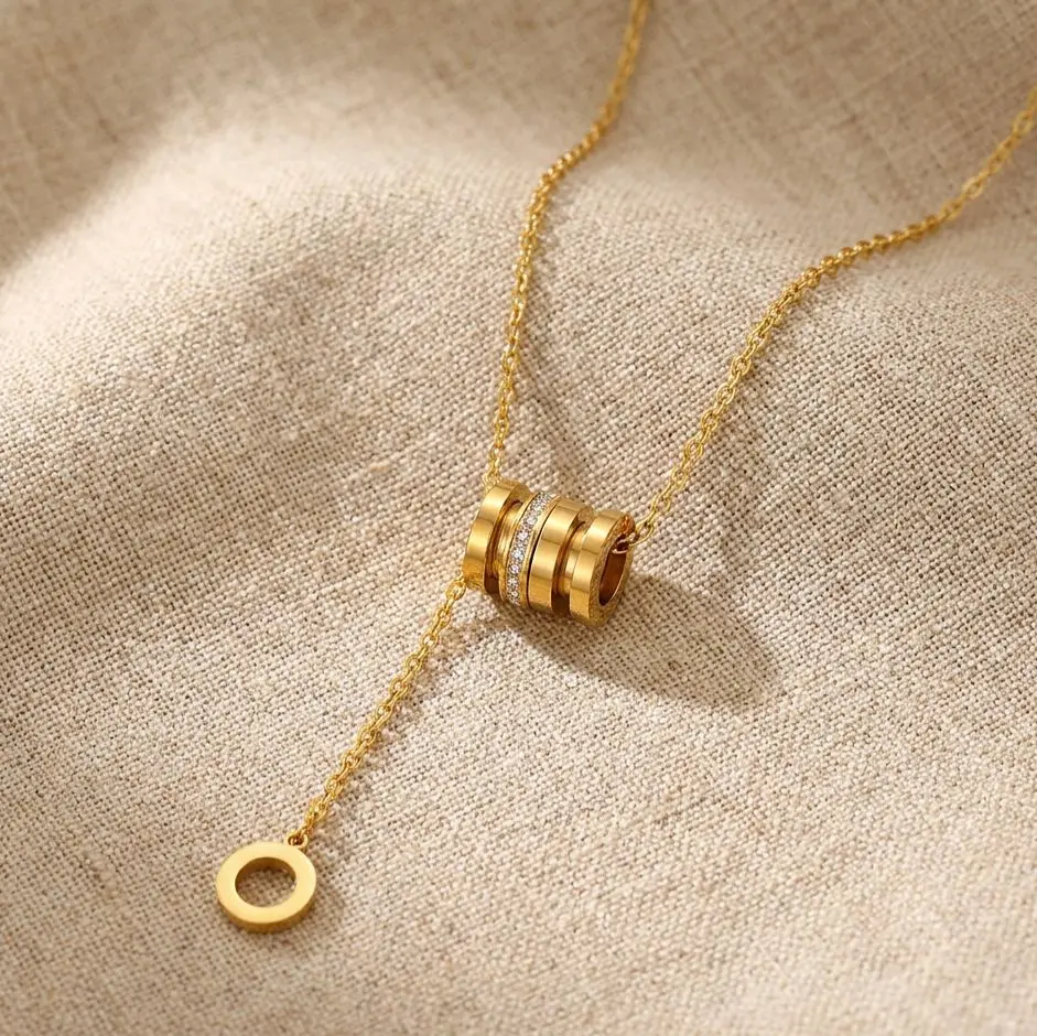 Elegant Triple-Ring Gold Necklace