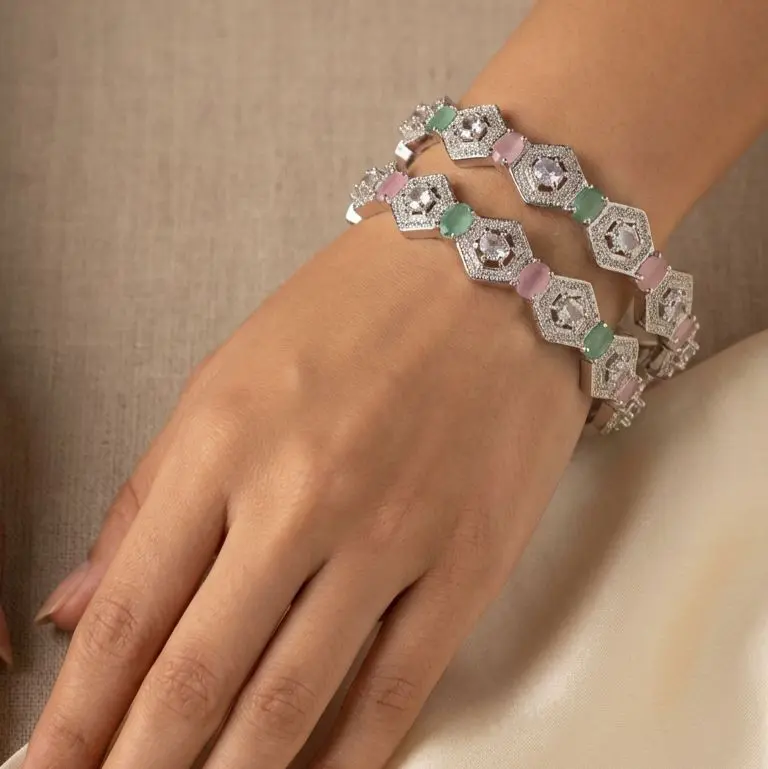 Delicate Pink & Green Gem Bangles