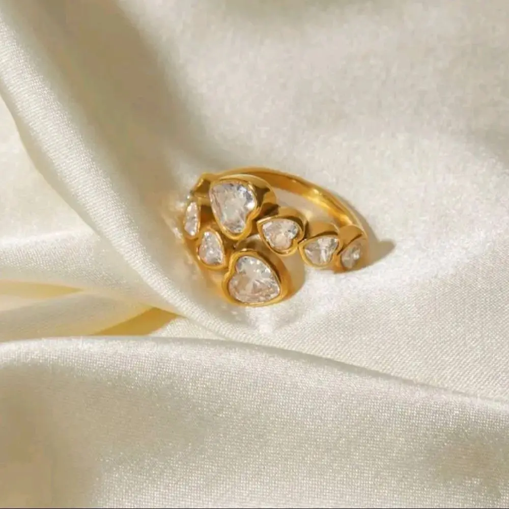 Adjustable Gold Heart Stone Ring