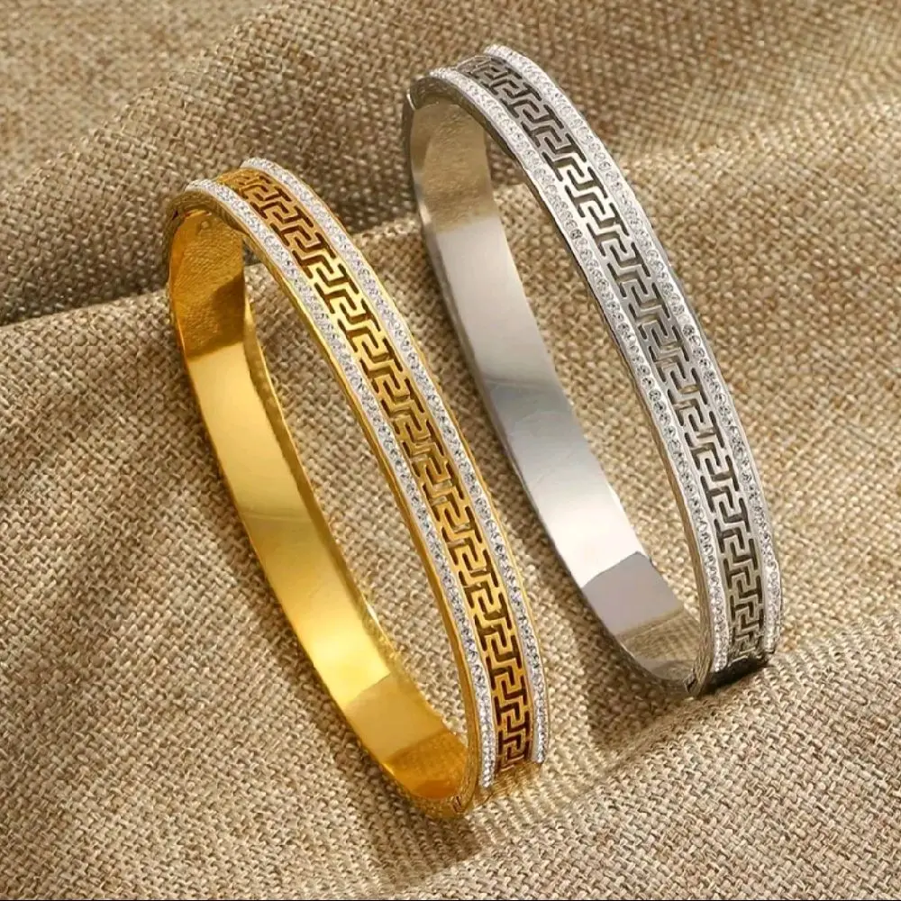 Greek Style Bangle - Perfect for Holidays Gold & Silver Tone Fashionable Bracelet for Holiday Wear