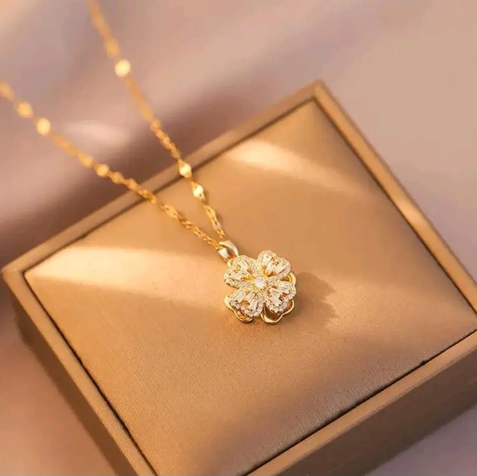 Gold & Silver Four-Petal Flower Necklace