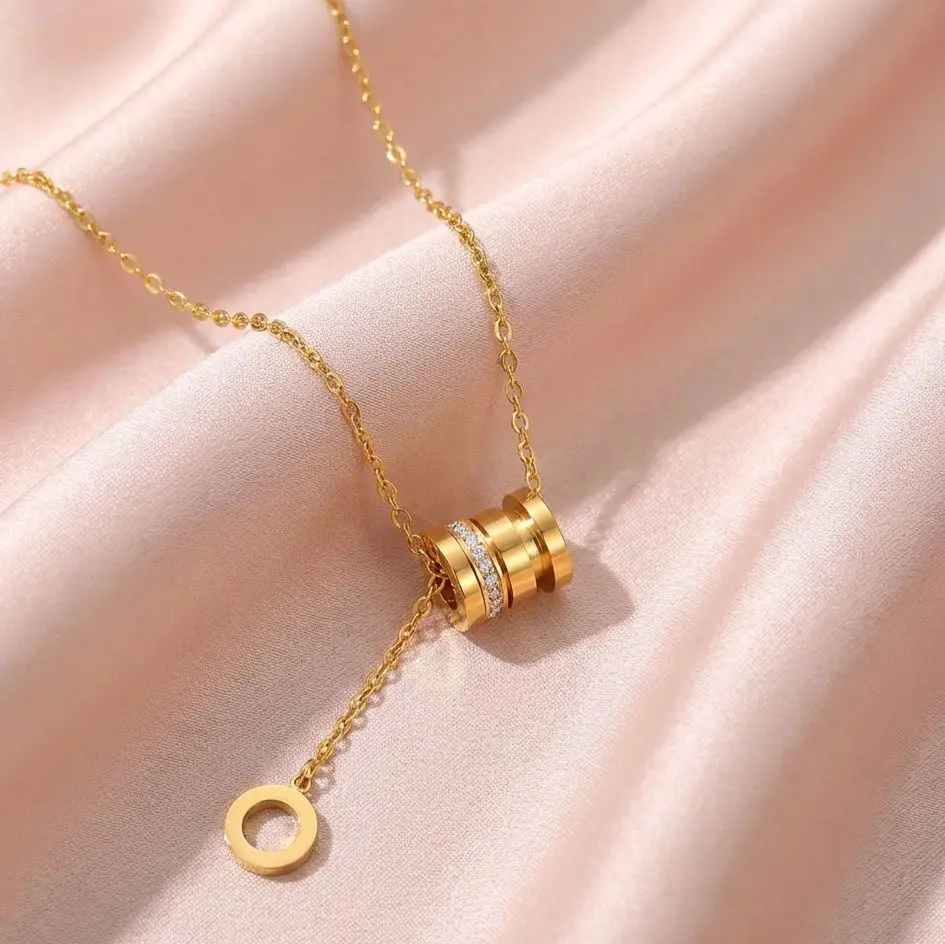 Elegant Triple-Ring Gold Necklace