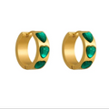 Heart Green Zircon Huggie Hoop Earrings
