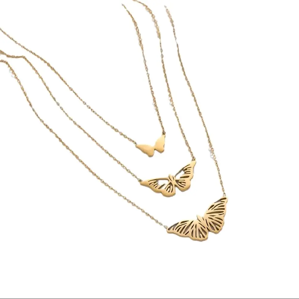 Triple Layered Gold Butterfly Necklace
