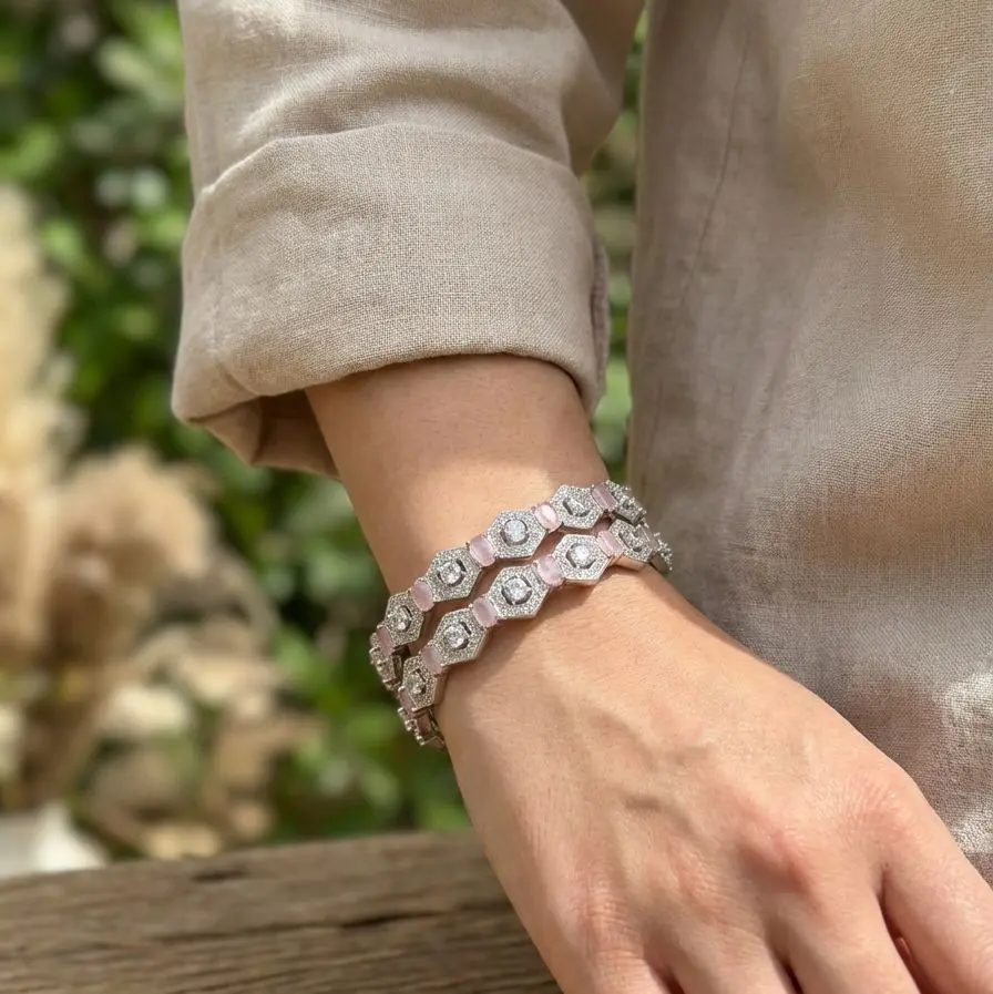 Royal Pink Gem-Stone Bangles