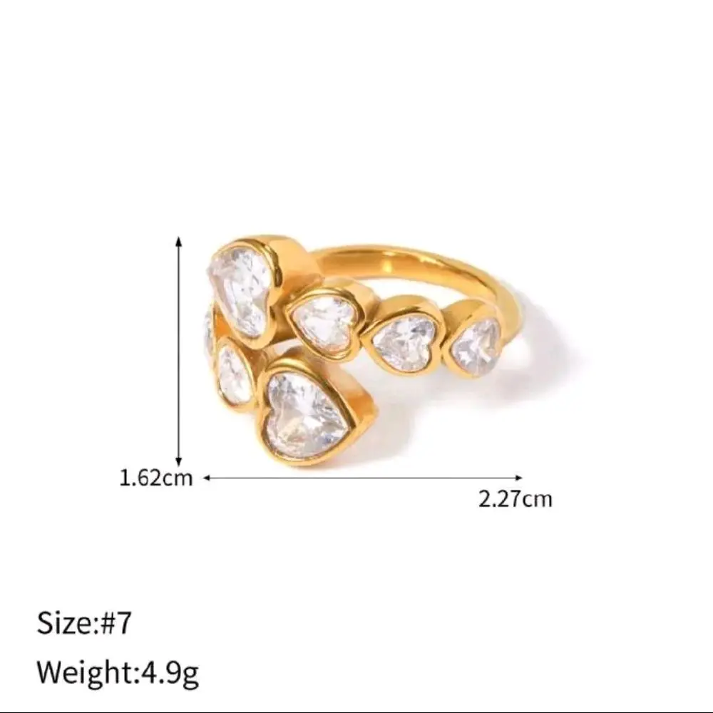 Adjustable Gold Heart Stone Ring