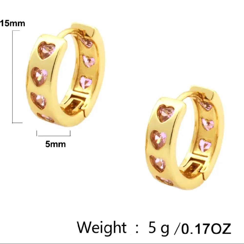 Pink Heart Gem Hoop Earrings