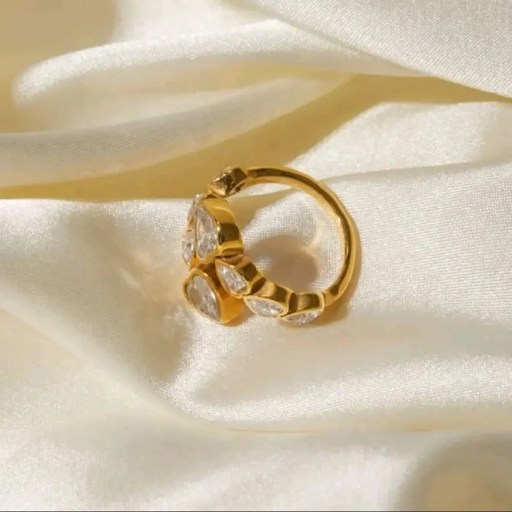 Adjustable Gold Heart Stone Ring