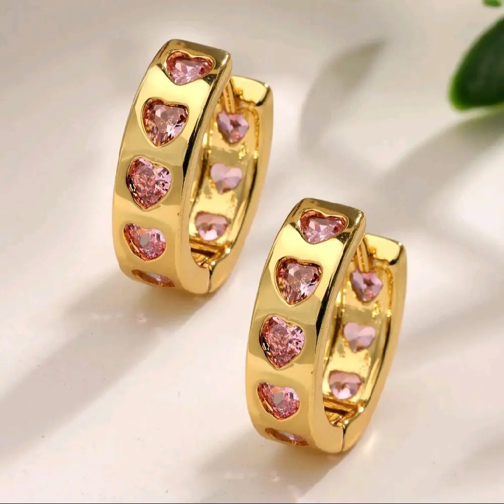 Pink Heart Gem Hoop Earrings