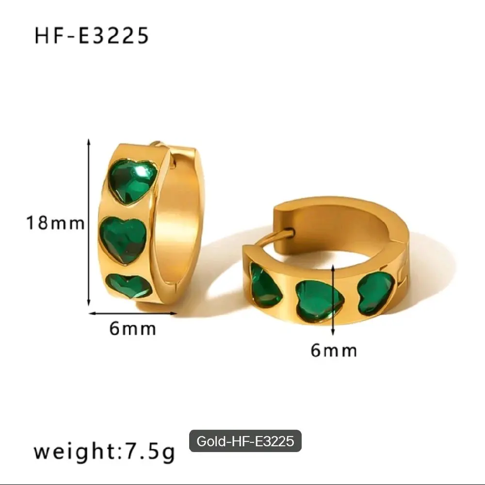 Heart Green Zircon Huggie Hoop Earrings