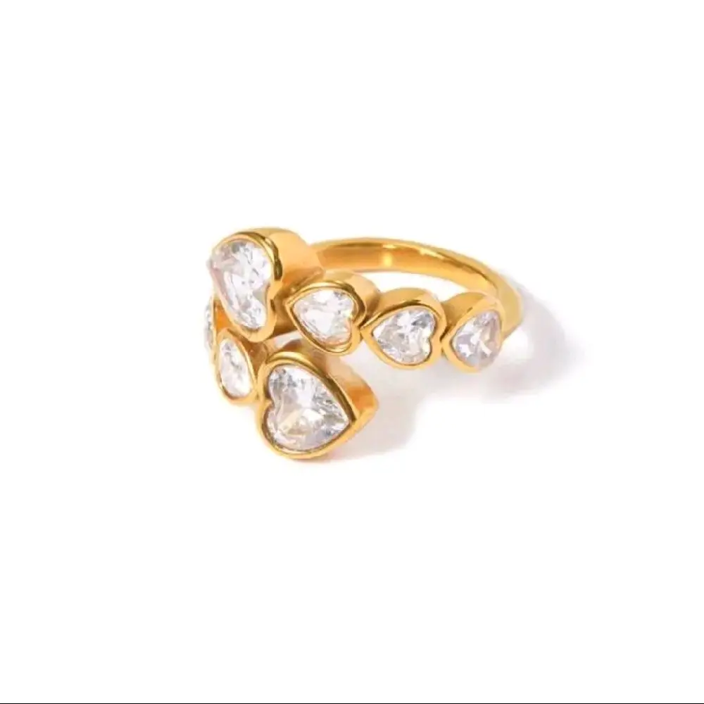 Adjustable Gold Heart Stone Ring