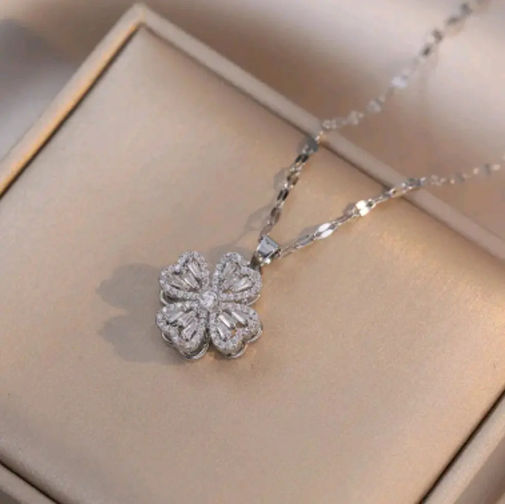 Gold & Silver Four-Petal Flower Necklace