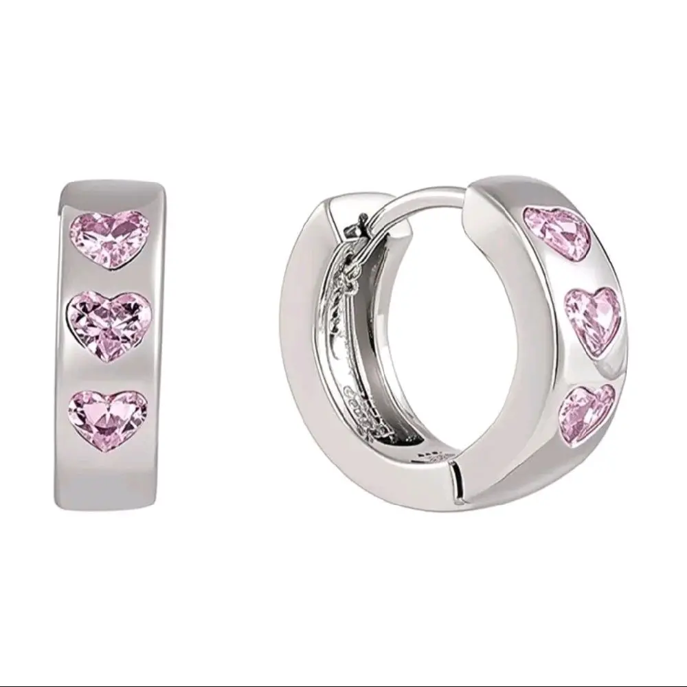 Pink Heart Gem Hoop Earrings