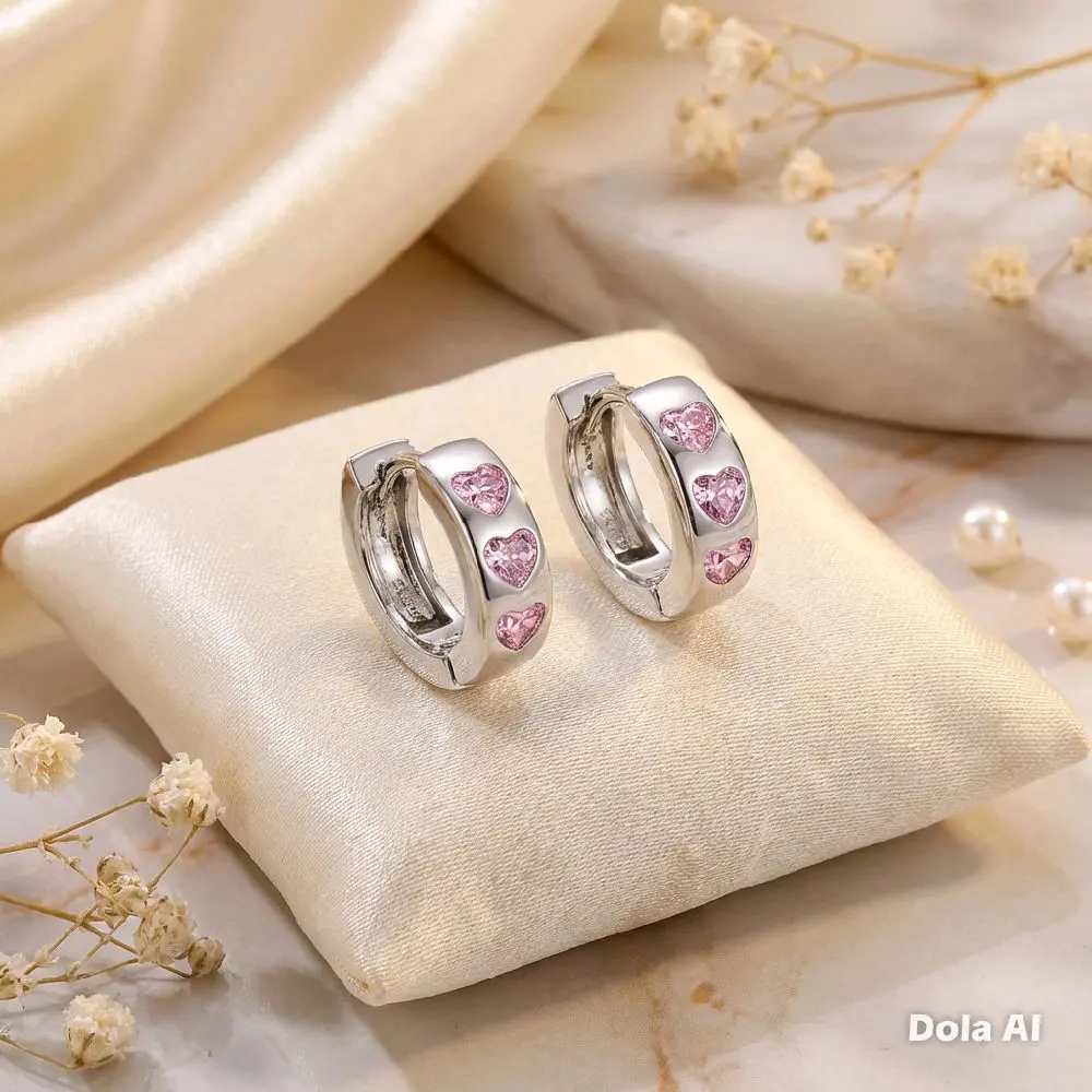 Pink Heart Gem Hoop Earrings
