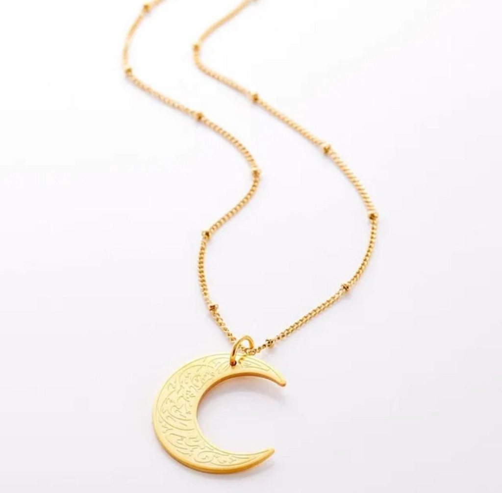 Gold Crescent Necklace | Arabic Pendant