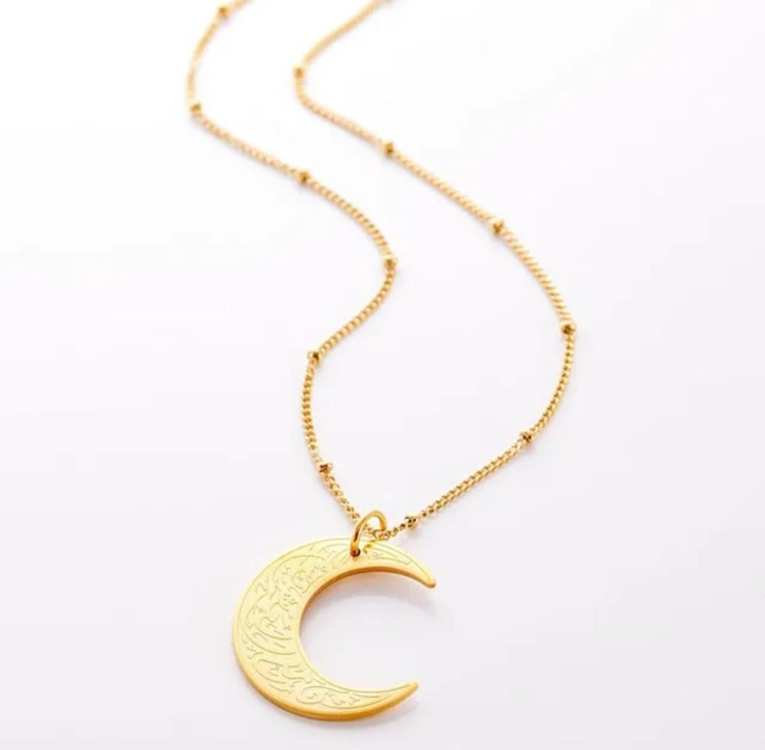 Gold Crescent Necklace | Arabic Pendant