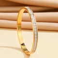 Square Crystal Zircon Inlaid Stainless Steel Gold Plated Bangle For Girls Women.