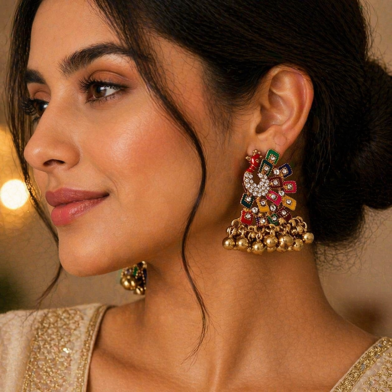 Multicolour Peacock Drop Earrings